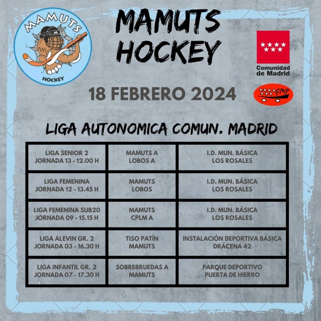 Horario de partidos de Mamuts Hockey el 18 de febrero de 2024